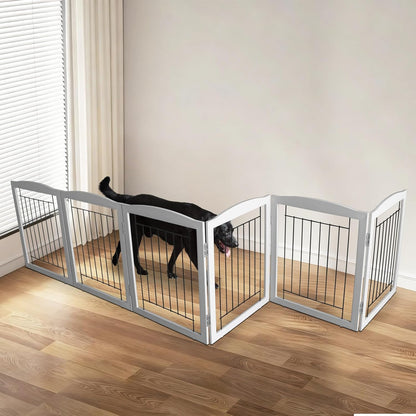 ZJSF Freestanding Foldable Dog Gate for House Extra Wide Wooden White Indoor Puppy Gate Stairs Doorways Pet Gate Tall Dog Fence 3 Panels Fence
