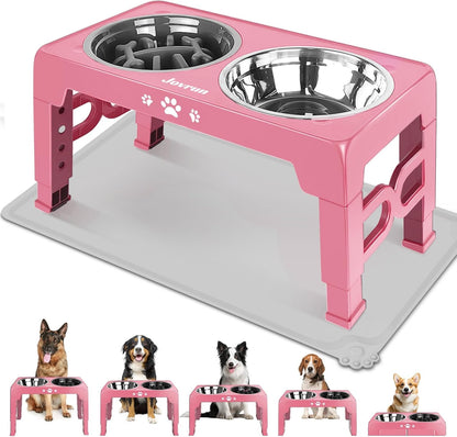 Jovrun Elevated Dog Bowls for Small Dogs and Cats, Non-Slip Cat Bowls with 2 Thick 5.5" Stainless Steel Dishes, Dog Feeder 2 Heights Adjustable to 2.6"-5.3"