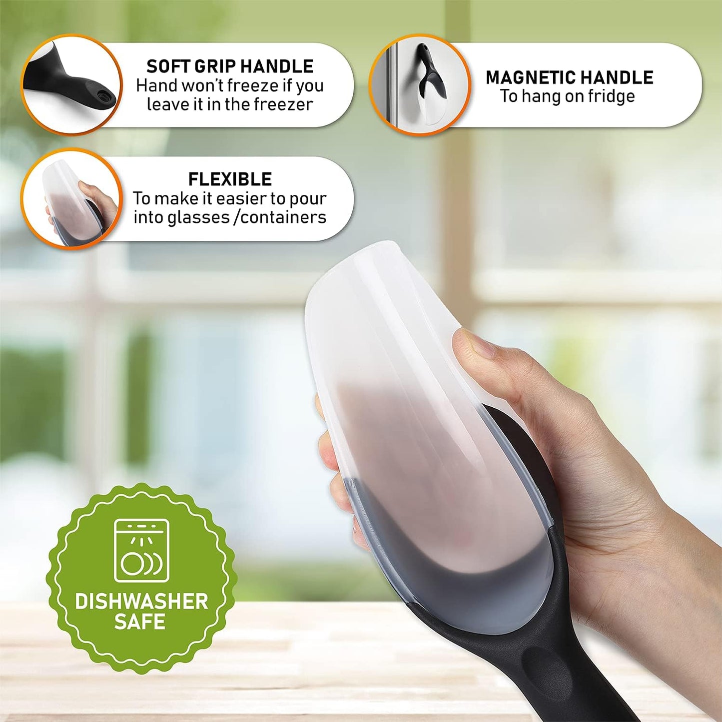 Spring Chef Dog Food Scoop, Contoured Translucent Flexi-Plastic Pet Food Scooper with Soft Grip Handle, Kitchen Magnetic Ice Scoop for Freezer, Ice Machine, Popcorn, Flour, Coffee Bean - Mint