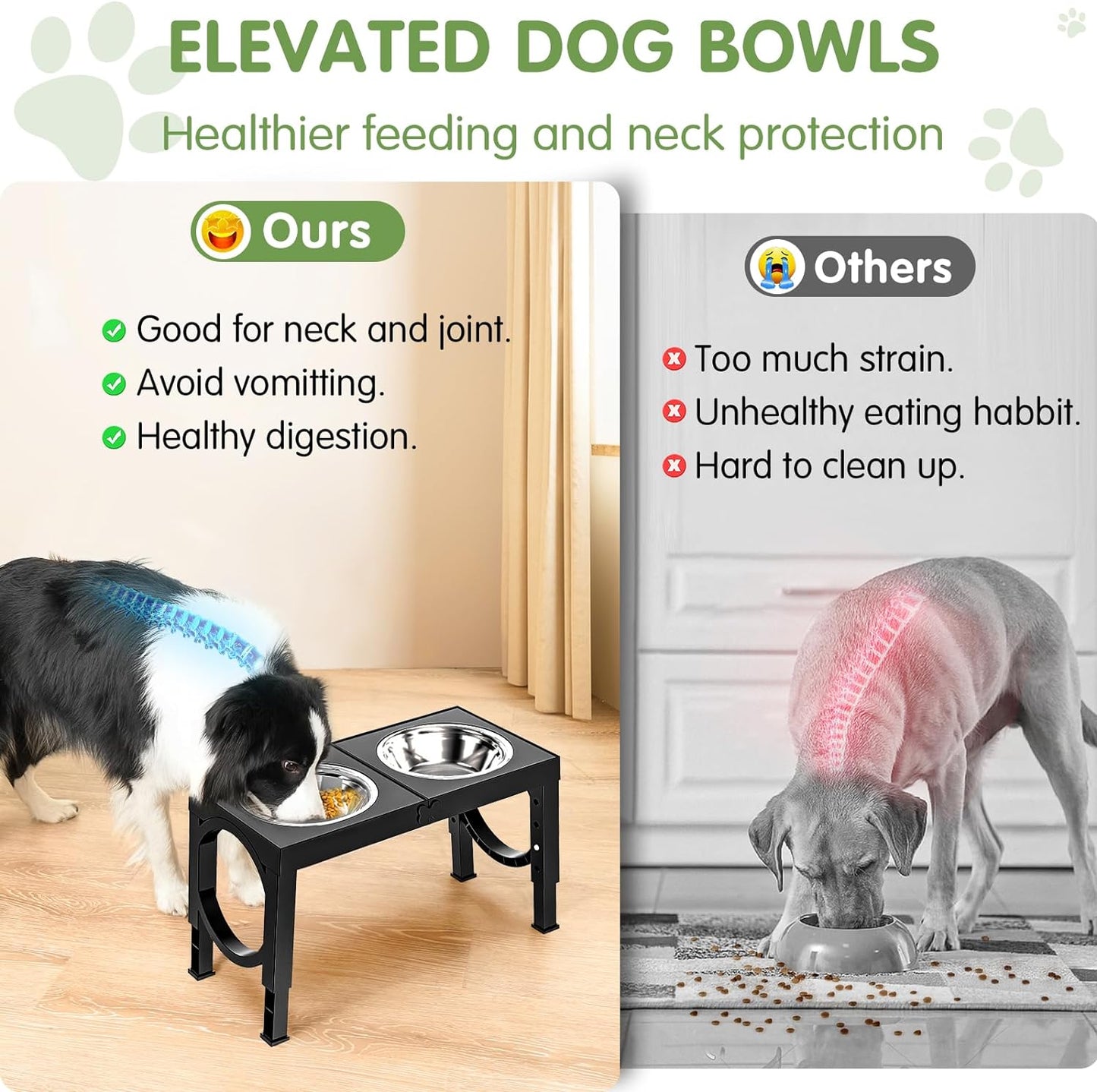 XIAZ Elevated Dog Bowls Large Breed Raised Dogs Bowl Stand Large/Medium Sized Dog Slow Feeder Dogs Bowls Food Water Stands 5 Heights Adjustable 9/11/12/14in Pet Feeder Dish Station