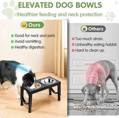 XIAZ Elevated Dog Bowls Large Breed Raised Dogs Bowl Stand Large/Medium Sized Dog Slow Feeder Dogs Bowls Food Water Stands 5 Heights Adjustable 9/11/12/14in Pet Feeder Dish Station