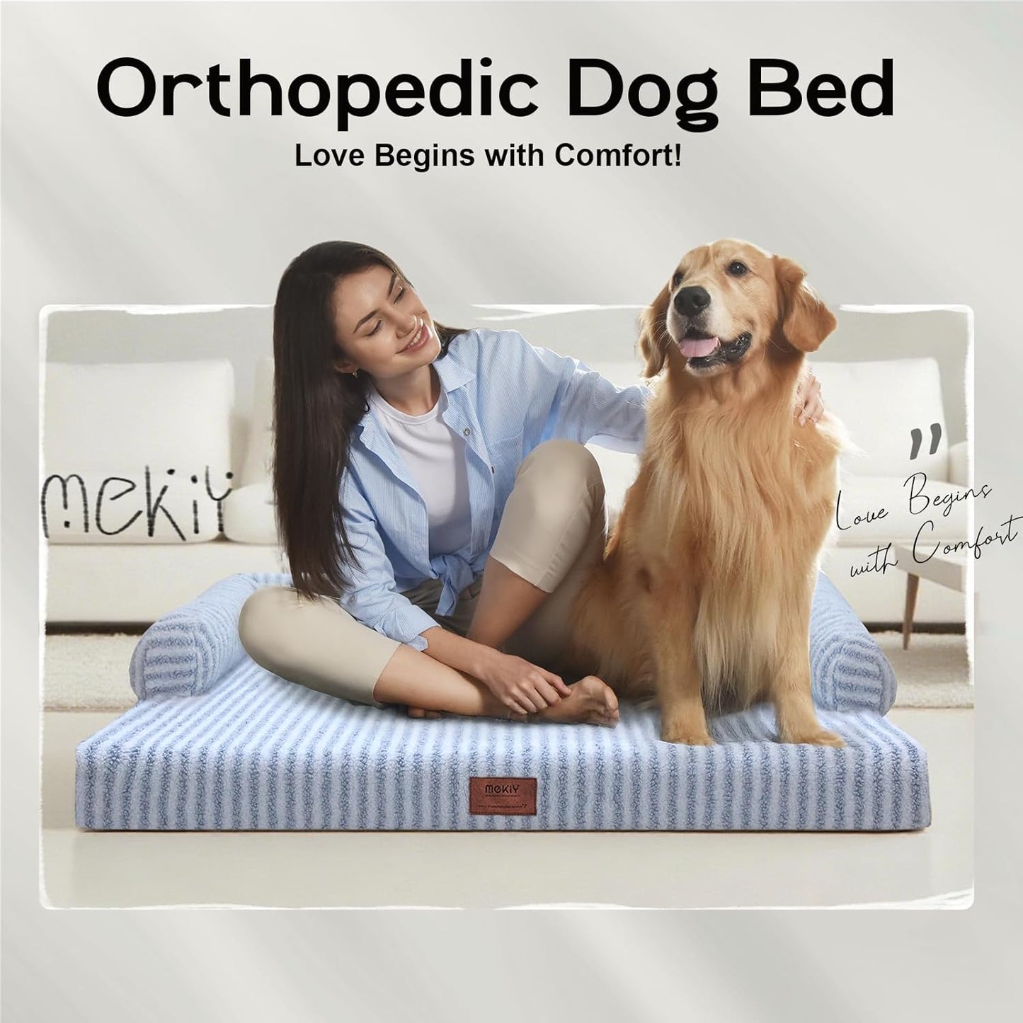 Large Dog Bed Orthopedic Washable - Beds Bolster - Medium XL XLarge Big Dogs - Memory Foam Couch Sofa - Waterproof with Removable Cover
