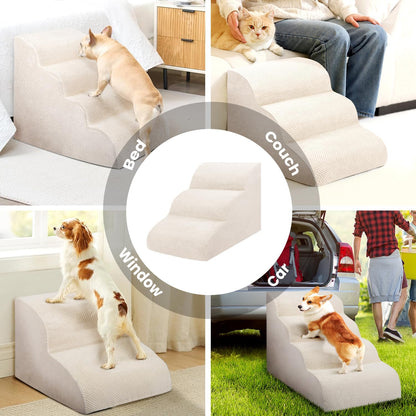 Dog Stairs for Small Dogs, 3 Tiers High Density Foam Dog Ramp, Extra Wide Non-Slip Pet Steps for High Beds Or Couch, Soft Foam Doggie Ladder for Dogs Injured, Older Pets, Small Cats