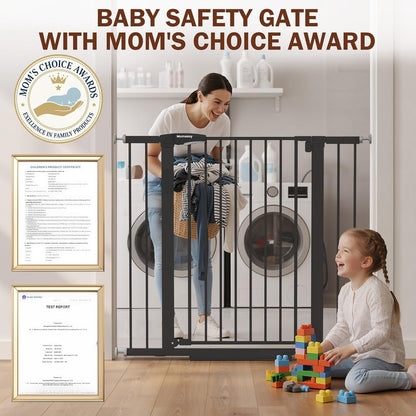 Baby Gate for Stairs, 29.7-40.6" Auto Close Dog Gate Indoor for Doorways, Dual-Lock Design, Adjustable Pet Gate No Drilling with Walk Thru Door for Hallways, Stroller Friendly, Black