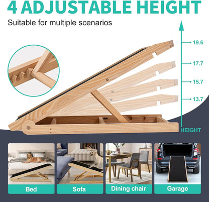 Dog Ramp for Couch, 5-Level Adjustable Wooden Pet Ramp for Bed & SUV, Adjustable Height 15.7"-23.6",Folding Non Slip Dog Ramps for Small Large Senior Dogs & Cats - Furniture Quality