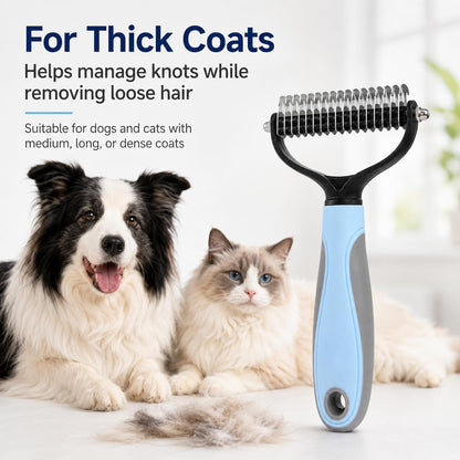 Pet Pro Grooming Tool, Long-Haired Dog Shedding Remover, Brush for Undercoat, Detangling and Hair Removal, Professional Comb, Stainless Steel(pink+blue)