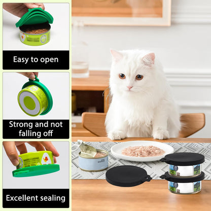 PINE & LINEN 4 Pcs 2.5inch Durable Pet Can Lids, Silicone Small Pet Can Covers Waterproof Cat Food Cans Lids for 3 oz Cat Food Cans（Yellow+Red+Pink+Blue）