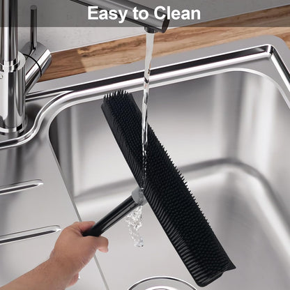 Rubber Broom Carpet Rake for Pet Hair Removal, Fur Remover Broom with 59" Telescoping Long Handle, Pet Hair Broom with Squeegee for Carpet, Hardwood Floor, Tile