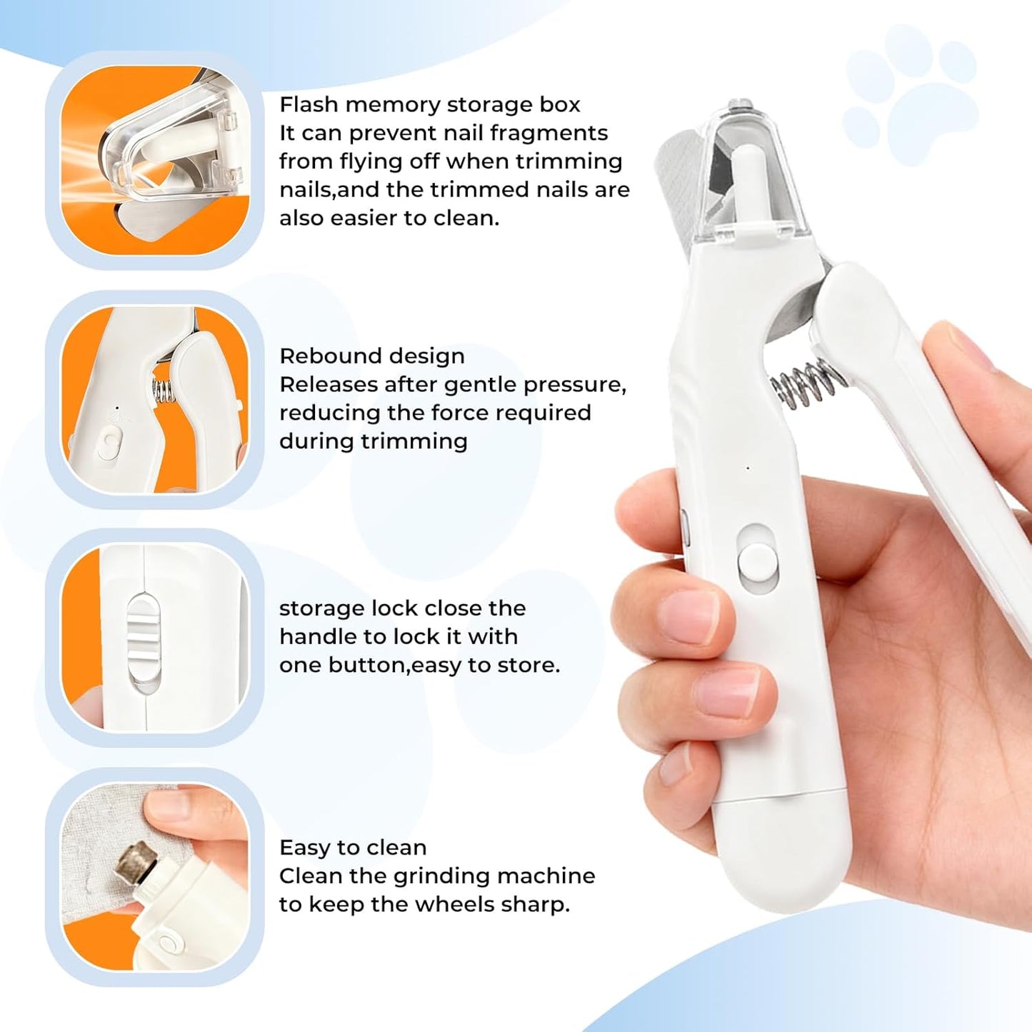 2-in-1 Pet Nail Clipper & Grinder with Dual LED Lights, USB Rechargeable, Electric Multi-Function Grinding, Quiet Operation with Splash Guard, Suitable for Small/Medium/Larg