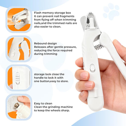 2-in-1 Pet Nail Clipper & Grinder with Dual LED Lights, USB Rechargeable, Electric Multi-Function Grinding, Quiet Operation with Splash Guard, Suitable for Small/Medium/Larg