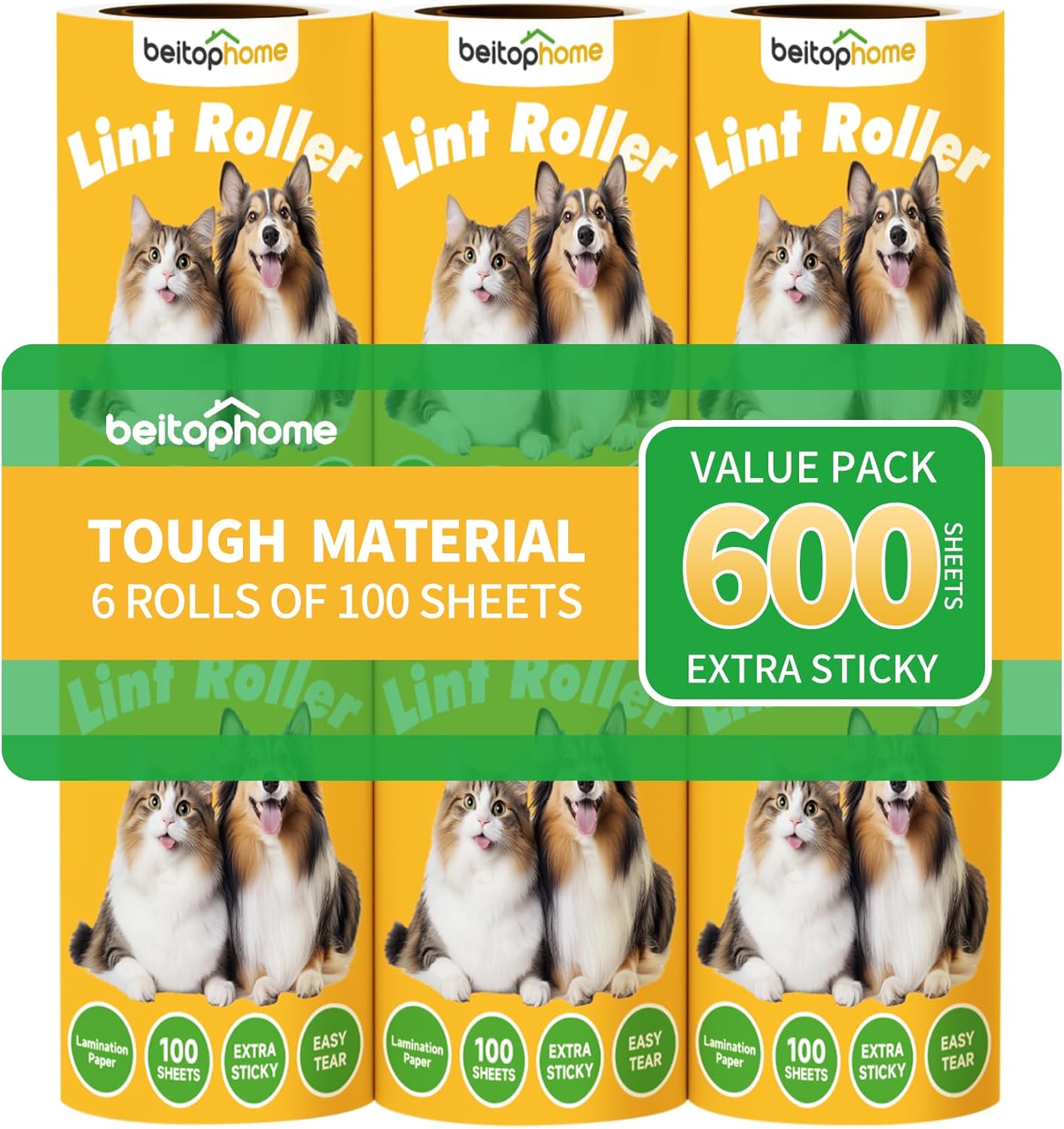 Lint Roller, 800-Sheet Extra Sticky Rollers for Pet Hair, 4 Handles, Value Pack for Dogs, Cats, Clothes, Carpet, Furniture