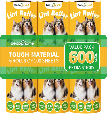 Lint Roller, 800-Sheet Extra Sticky Rollers for Pet Hair, 4 Handles, Value Pack for Dogs, Cats, Clothes, Carpet, Furniture