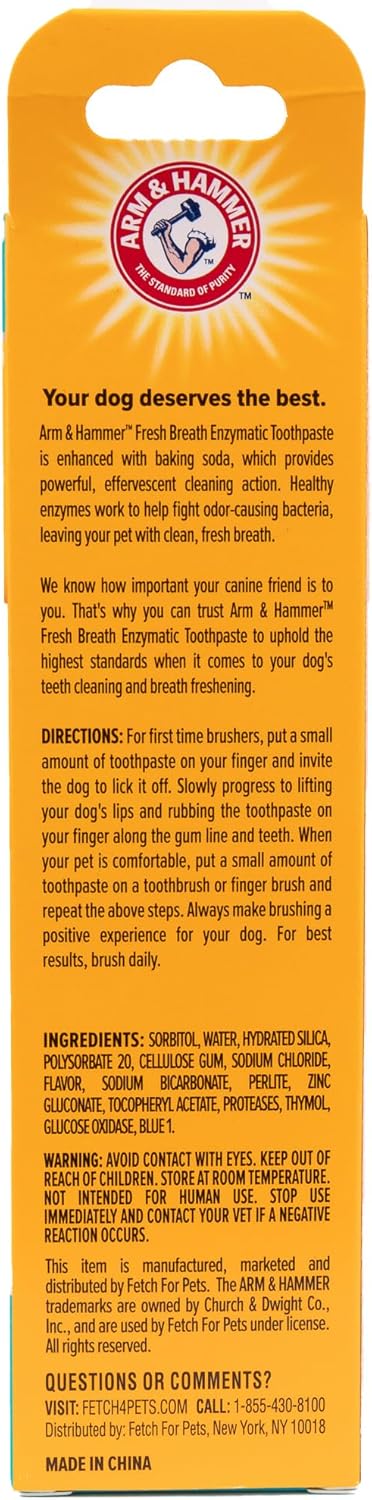 Arm & Hammer for Pets Fresh Breath Enzymatic Dog Toothpaste, Vanilla Ginger Flavor, Safe for Puppies and Adult Dogs, Daily Baking Soda Dental Gel to Eliminate Bad Breath, 2.5 Oz