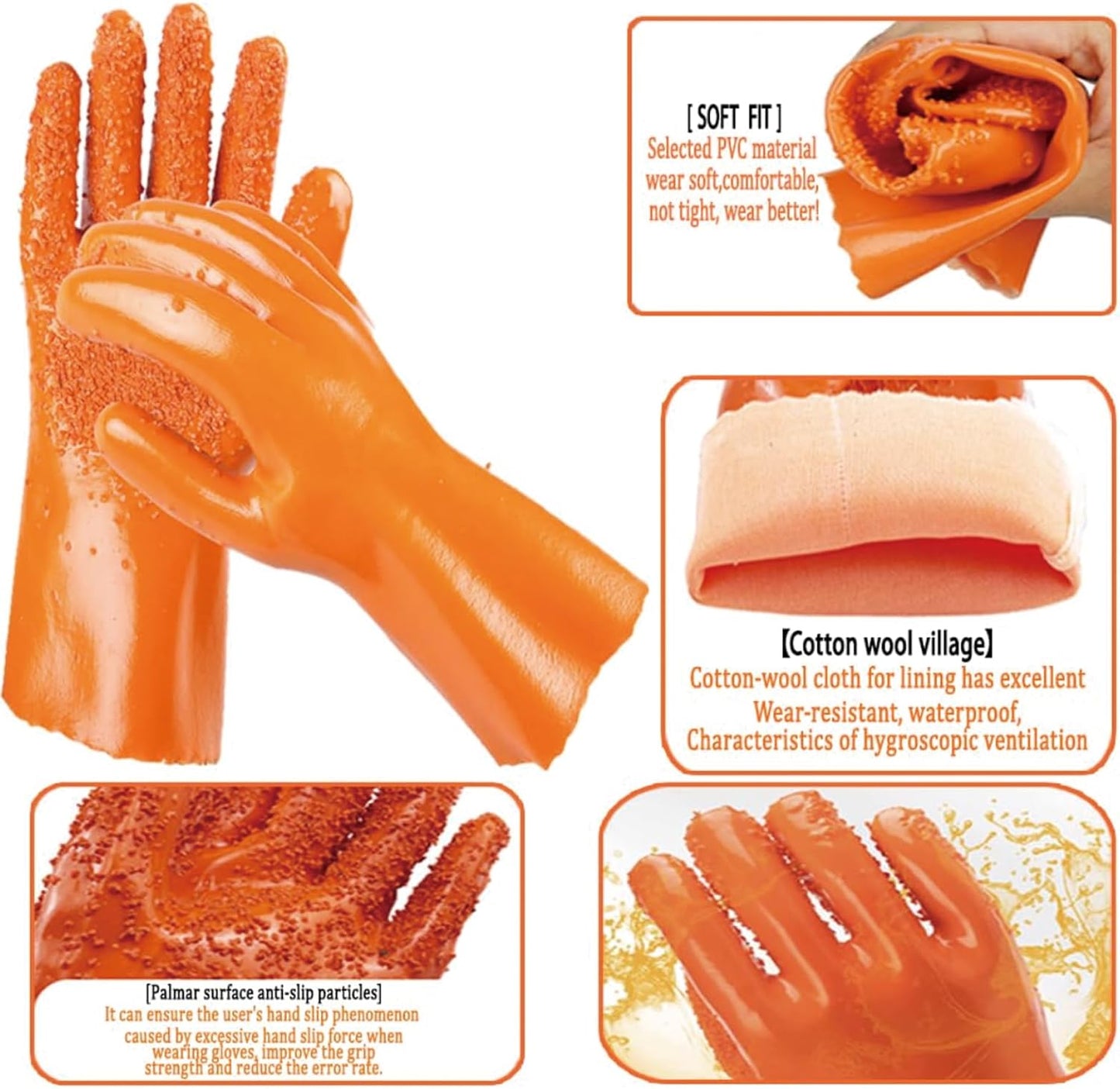 YOFANG 14" Long Pet Grooming Gloves for Washing & Hair Removal,Waterproof Rubber Cat Bite-Proof Brush Gloves,Dog Bath Glove with Soft 3500+ Particles Massage,Orange