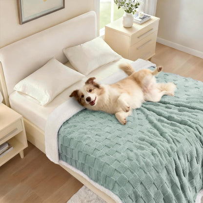 Luciphia Waterproof Dog Blanket, Leakproof Small Pet Blanket for Couch Sofa Bed Furniture Cover Protector, Washable Soft Sherpa Fleece with 3D Jacquard, Cozy Calming Reversible, Gray White, 40"x28"