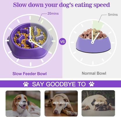 UPSKY Slow Feeder Dog Bowl Anti-Chocking Slower Feeding Pet Puzzle Bowls, Interactive Bloat Stop Dog Food Dishes Non-Slide Dogs Lick Treat for Small Medium