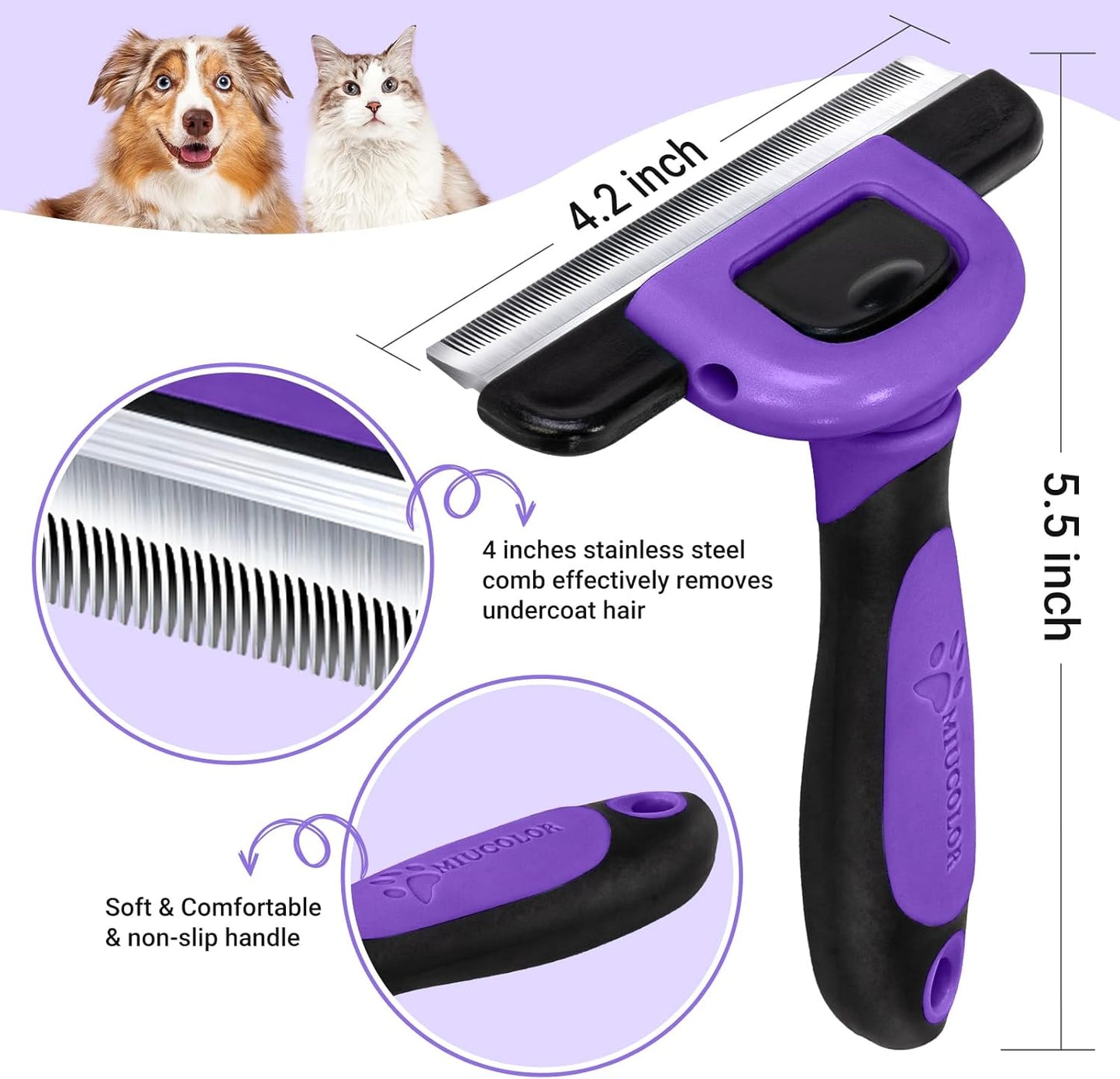 MIU COLOR Pet Grooming Brush, Deshedding Tool for Dogs & Cats, Effectively Reduces Shedding by up to 95% for Short Medium and Long Pet Hair
