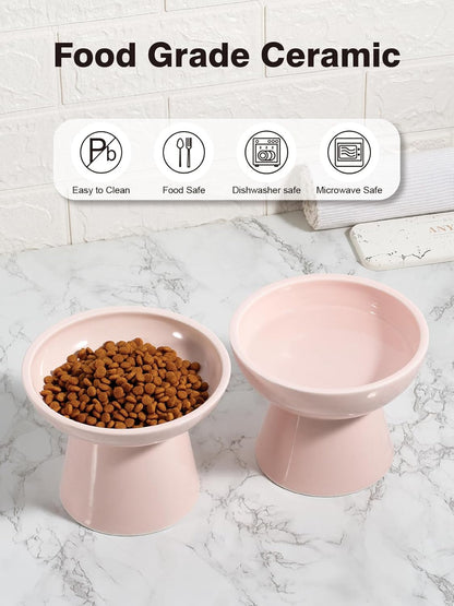 LoeJan Elevated Cat Food and Water Bowls Set, Extra Wide and Raised Ceramic Bowls, Anti-Vomit Whisker-Free Pressure Cat Feeder for Kittens to Adult Cats and Small Dogs (White, Water Bowl)