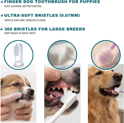 9-Pack Dog Toothbrush Kit, Triple Head & Double Head Dog Toothbrush, 360 Finger SiliconeToothbrush, Multi-Angle Dental Cleaning Brushes for Cat Oral Health