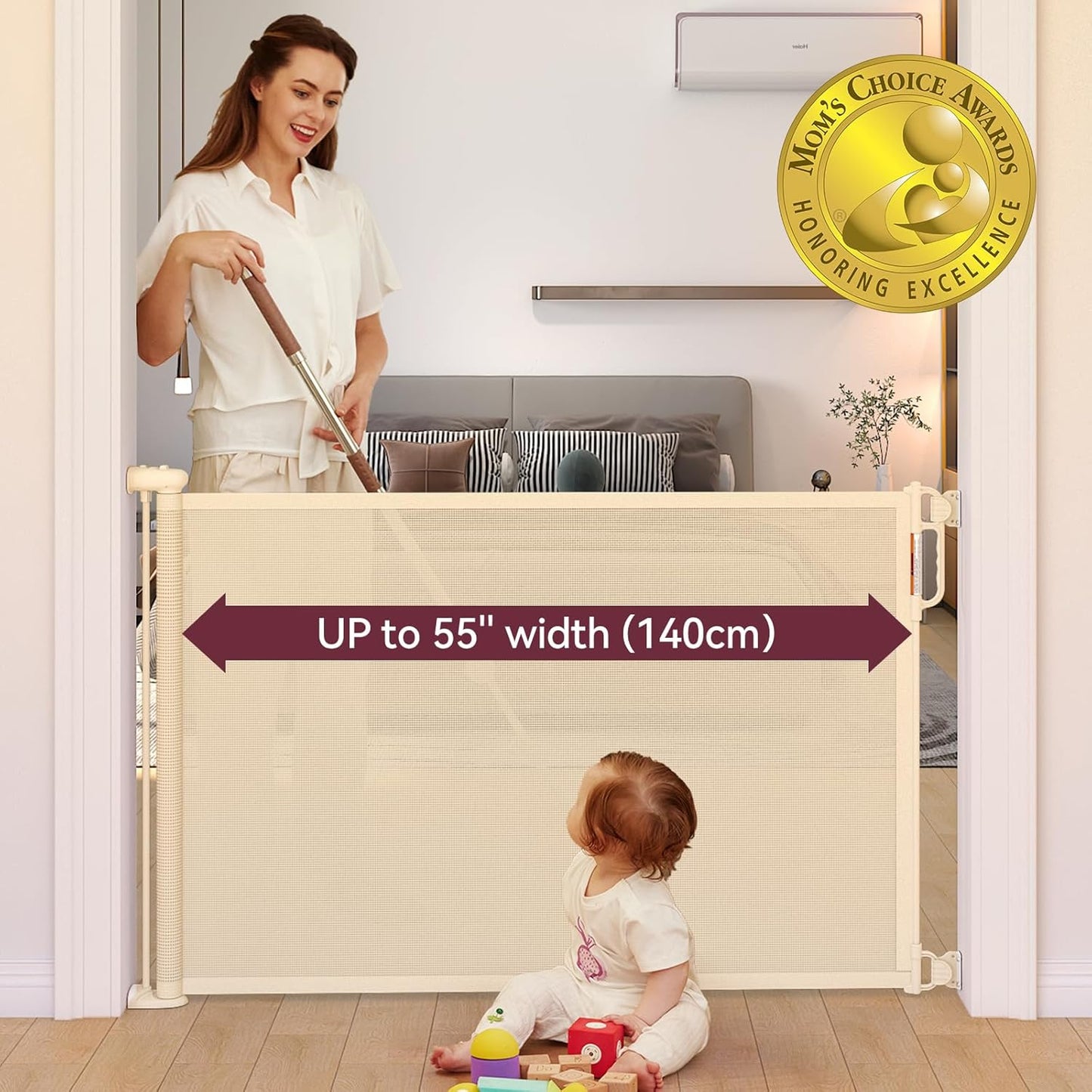 Retractable Baby Gate, Momcozy Extra Wide Mesh Baby Gates for Stairs, 41" Tall, Extends to 71" Wide, Black, Pet Dog Gate for Doorways, Stairs, Hallways, Indoor/Outdoor