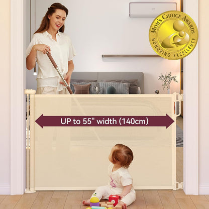 Retractable Baby Gate, Momcozy Extra Wide Mesh Baby Gates for Stairs, 41" Tall, Extends to 71" Wide, Black, Pet Dog Gate for Doorways, Stairs, Hallways, Indoor/Outdoor