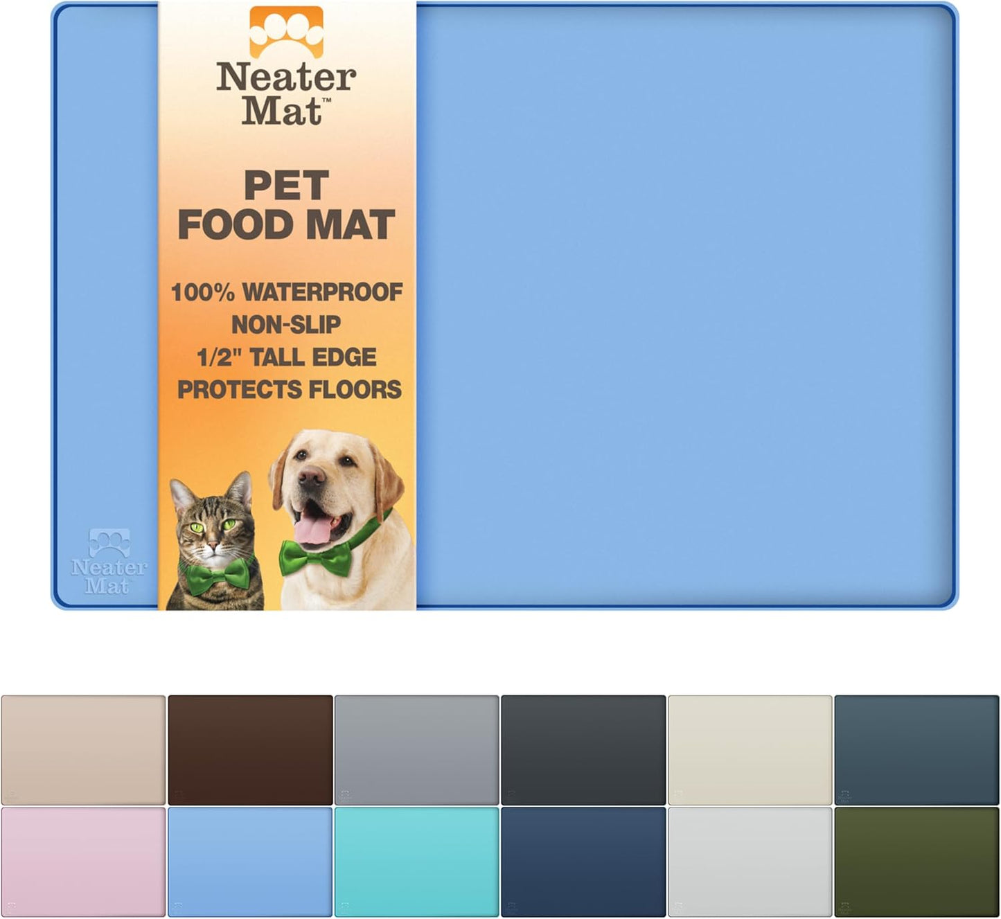 Neater Pet Brands Neater Mat Cat & Dog Food Mat, Waterproof & BPA-Free Silicone Placemat with Raised Edge for Under Food and Water Bowls, 19" x 12", Gunmetal Grey