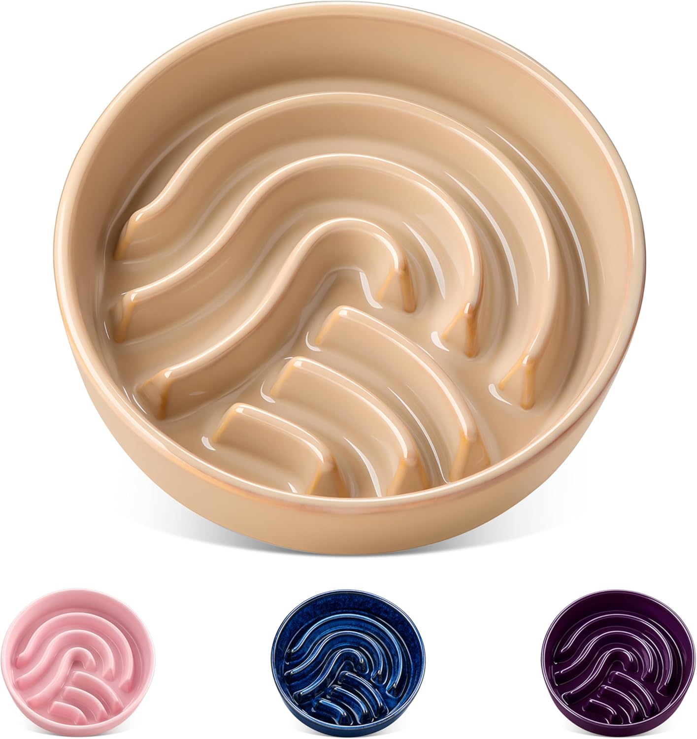 vancasso Slow Feeder Dog Bowl, 1.5 Cup Ceramic Slow Feeding Food Dish for Small and Medium Breed, Puzzle Dog Food Bowl for Fast Eater, Pink