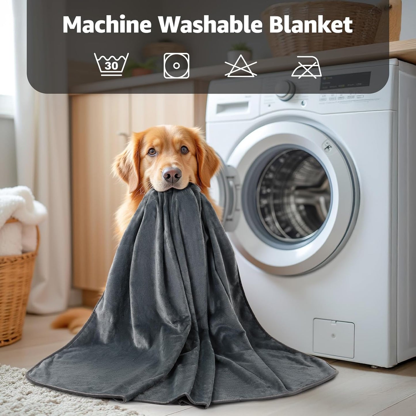 LOOBANI Waterproof Blanket for Bed: Reversible Soft Flannel Twin Bed Blanket 60" x 80", Leakproof Throw Spill-Proof Dog Pet Blanket for Couch Cover, Movie Time, Camping, Travel, Grey