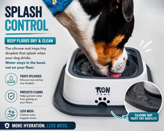 No Spill Dog Water Bowl with Silicone Mat - Spill Proof Slow Drinking Bowl for Home, Car & Travel - Mess-Free Water Bowl for Dogs