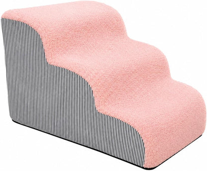 Dog Stairs & Steps, 3-Step Pet Stairs for Small Medium Dogs and Cats, Non-Slip Balanced Pet Ramp Indoor, Durable Non-Slip Fabric Cover and Foam (Pink)