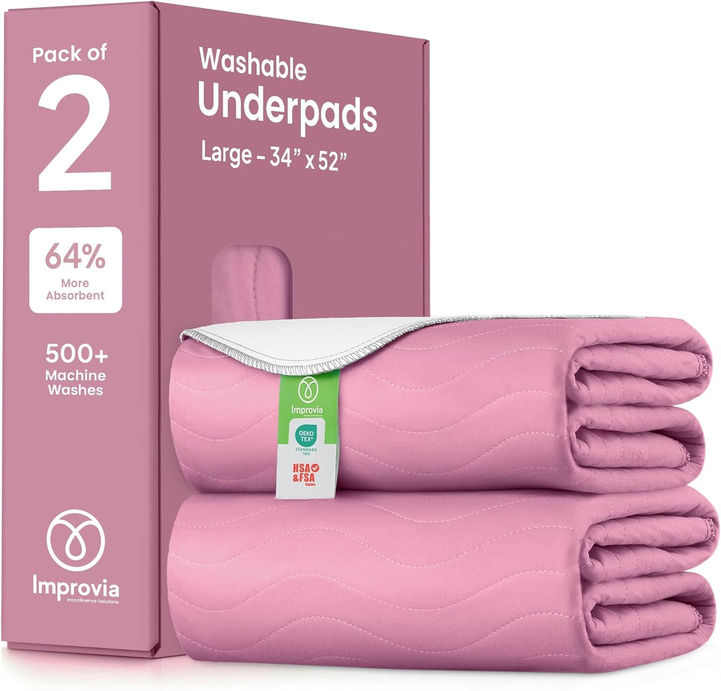 IMPROVIA® Washable Underpads, 34" x 36" (Pack of 4) - Heavy Absorbency Reusable Bedwetting Incontinence Pads for Kids, Adults, Elderly, and Pets - Waterproof Protective Pad for Bed, Couch, Sofa, Floor
