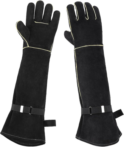 Heavy Duty Animal Handling Gloves - Cat Gloves Bite Proof, Ideal for Dog Training, Falconry, Welding, Gardening - 21.6 inch Grey Black