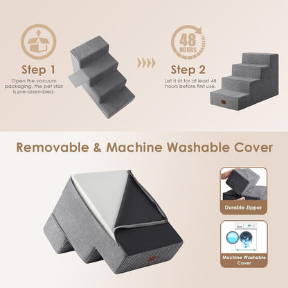 EHEYCIGA Dog Stairs for High Bed 22.5" H, 5-Step Dog Steps for Bed, Pet Steps for Small Dogs and Cats, Non-Slip Balanced Pet Ramp Indoor, Grey