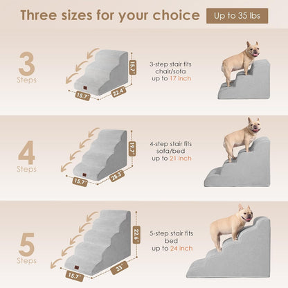 EHEYCIGA Curved Dog Stairs Ramp for High Beds 19.7" H, 4-Step Dog Steps for Small Dogs and Cats, Pet Stairs for High Bed Climbing, Non-Slip Balanced Pet Step Indoor, Grey