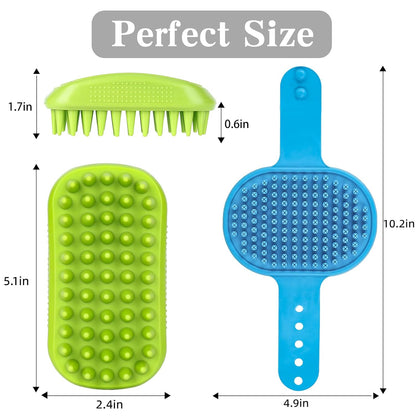 2PCS Dog Bath Brush Set | Adjustable Handle Dog Scrubber for Shampooing, Deshedding & Massaging, Suitable for Pets (Green Blue)