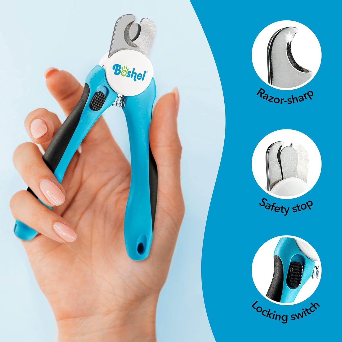 Boshel Large Dog Nail Clippers with Safety Guard to Avoid Over-Cutting Nails and Free Nail File, Razor Sharp Blades, Professional at Home Grooming