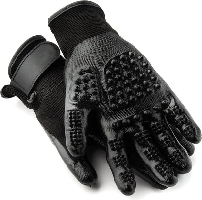 Pet Grooming Glove – Patented Rubber-Massage Shedding Bath & Hair Remover for Dogs, Cats & Livestock – Lightweight, Flexible, Secure Fit (Cyan&Black)