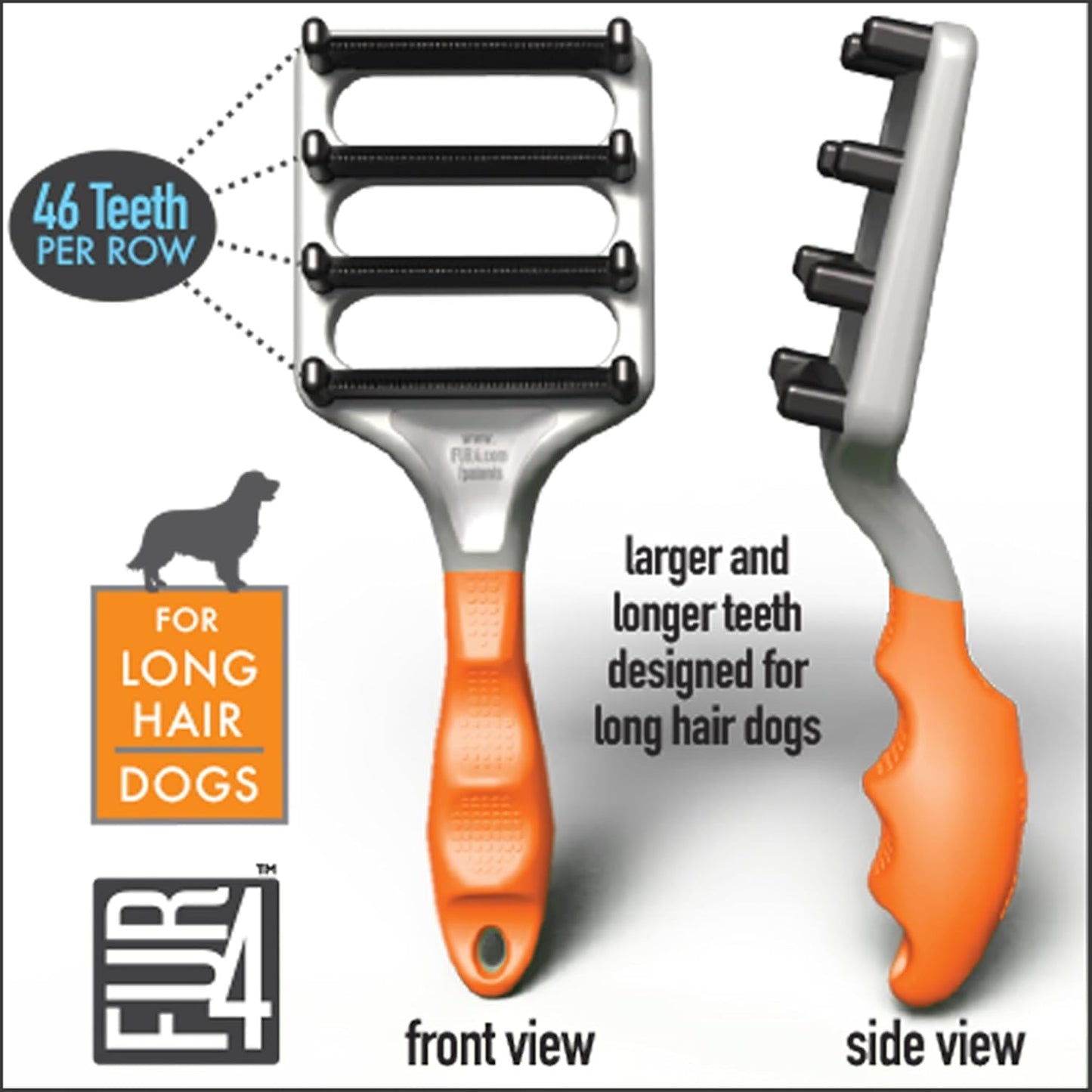 FUR4 deShedding Dog Brush for Long Hair Dogs – Pet Hair Brush with 4 Carbon Fiber Edges – deShedding Tool Removes Loose Fur – Gentle & Effective Dog Grooming Brush for Shedding
