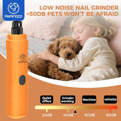 PAPIFEED Dog Nail Grinder with LED Light, Ultra Quiet 3-Speed Electric Nail File for Small Medium Large Dogs & Cats, Rechargeable Pet Nail Grinder with Trimmer (Orange)