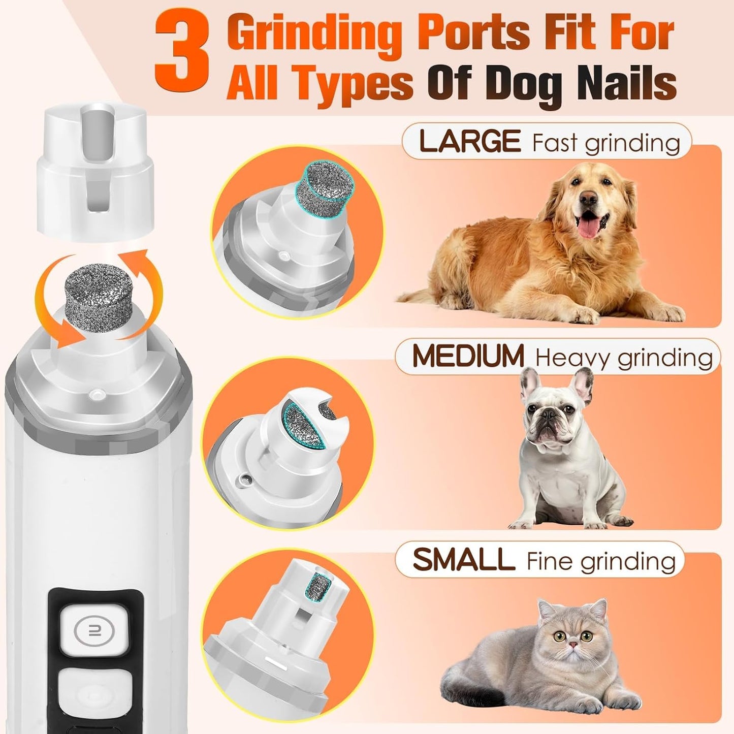 Dog Nail Trimmers Ultra Quiet Electric Pet Dog Nail Clippers Cat Nail Clipper with Led Lights Nail Grinder High Speed Nail File Electric Clippers for Grooming Small, Medium,Large Dogs and Cats (white)
