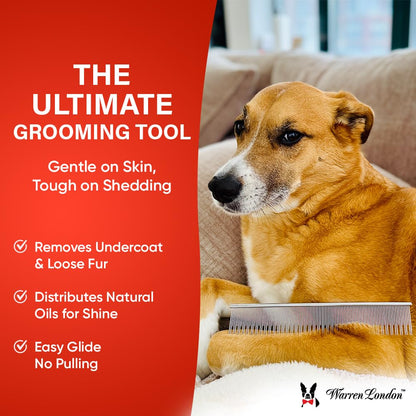 Warren London Detangling Strong Comb for Dogs | 10 inches | Comfort Control Durability and Detail for Small Medium Large Dogs | Ergonomic Dog Cat Grooming Pet Supplies Deshedding Mat Tool