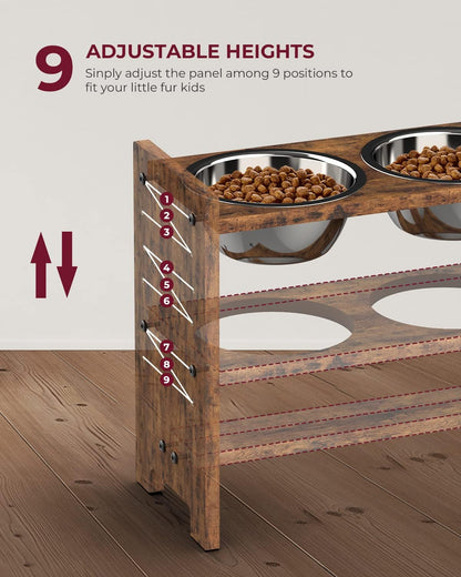 Vantic Elevated Dog Bowls, Adjustable Raised Dog Bowl Stand for Small Puppy and Cats, Sturdy Bamboo Pet Food Feeder with 2 Stainless Steel Dishes, Natural