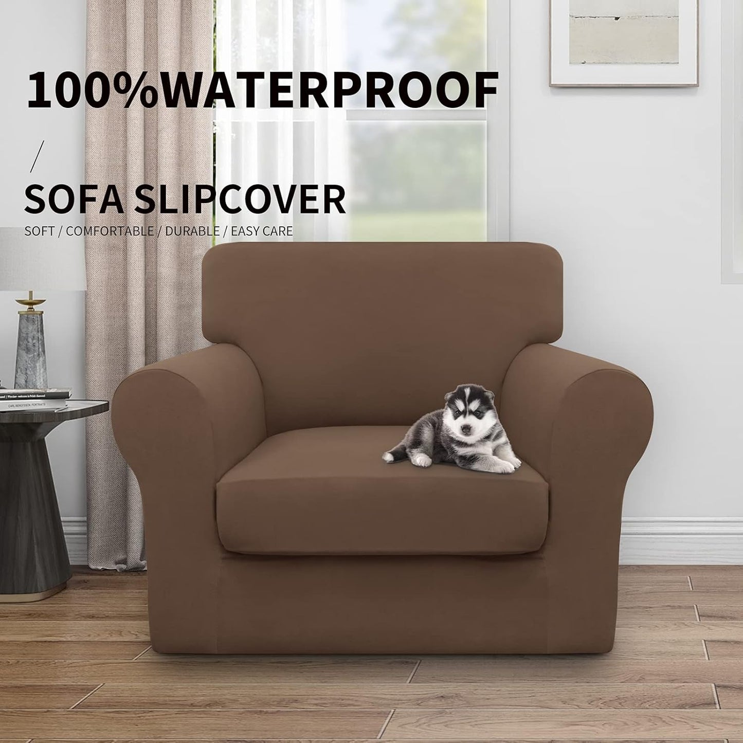 Easy-Going 100% Dual Waterproof 4 Pieces Stretch Soft Couch Cover for Dogs, Sofa Slipcover for 3 Separate Cushion Couch Leakproof Furniture Protector for Kids, Pets Dark Gray