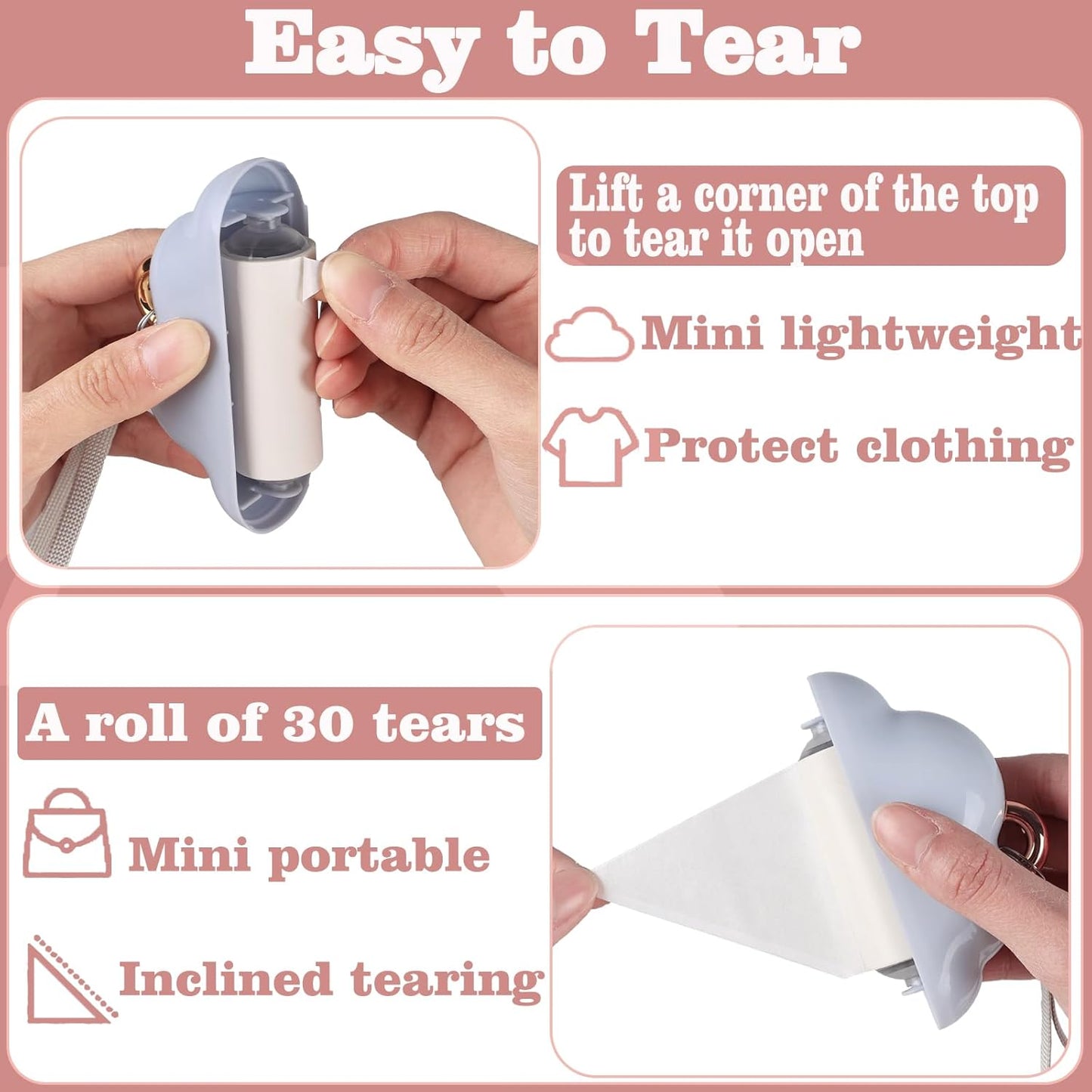 Mini Lint Roller Travel Size, Reusable Pet Hair Remover for Clothes with 150 Refillable Sheets (Blue)