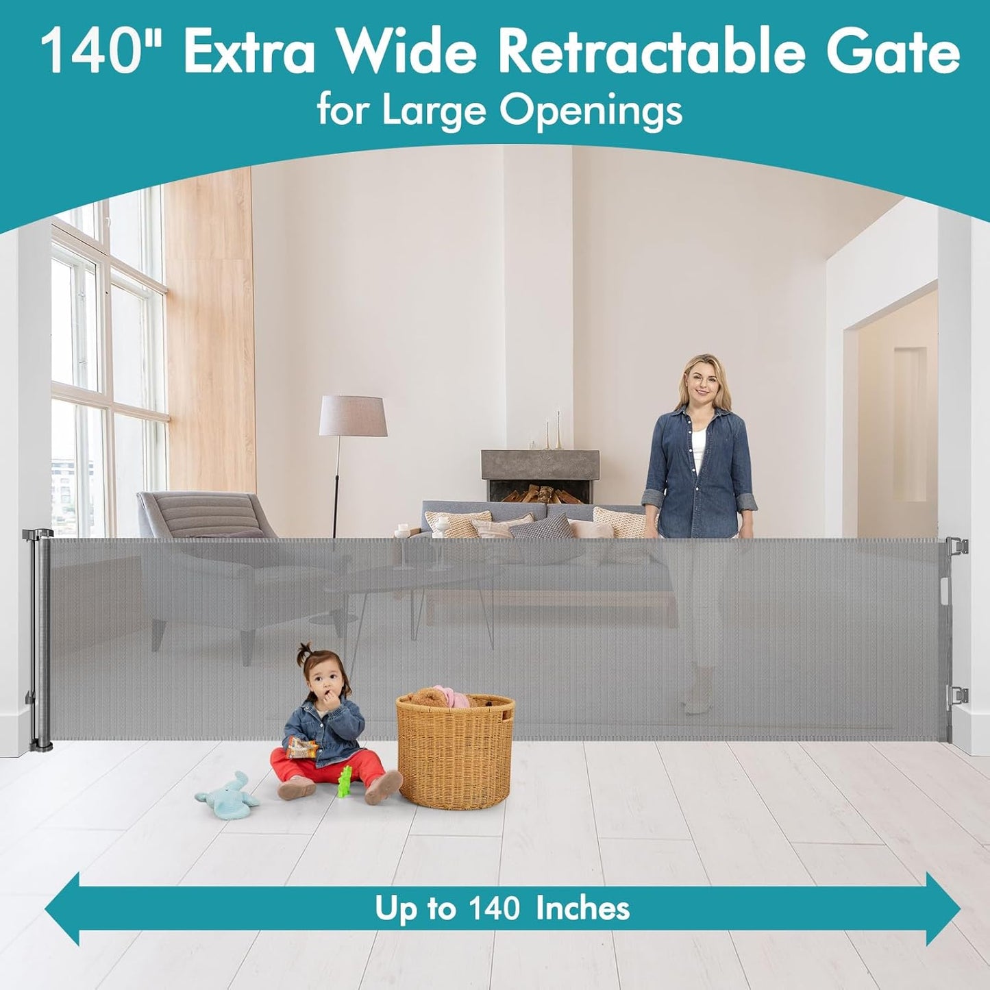 Extra Wide Baby Gate for Large Openings Retractable Baby Gates Indoor Outdoor Extra Long Dog Gate for Doorway Stair Gates for Kids or Pets Extra Large Dog Gate for Stairs