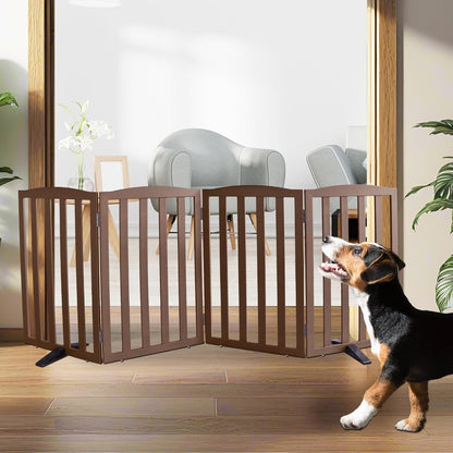 ZJSF Foldable Freestanding Indoor Dog Gate for House Wood White Long Pet Gates Dog Fence for Stairs Puppy Gates for Hallways,Pet Fence, Puppy Gate,Support Feet Included 24 "Height-3 Panels