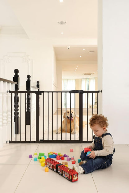 44.72"-46.89" Baby and Pet Safety Gate, 30" Tall Metal Walk-Thru Gate for Doorways & Stairs, Easy One-Hand Open, Dual Lock, Extensions & Wall Mounts Included (Brown, 29"-46" W x 30.5“H)