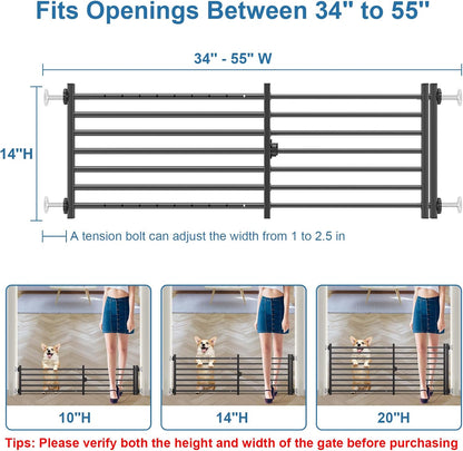 Malier Indoor Dog Gate with Door, 26-41" Extra Wide Full Metal Pet Gate Short Dog Gate for Stairs, Pressure Mount 10'' Tall Small Puppy Low Gate Easy Step Over for Doorways