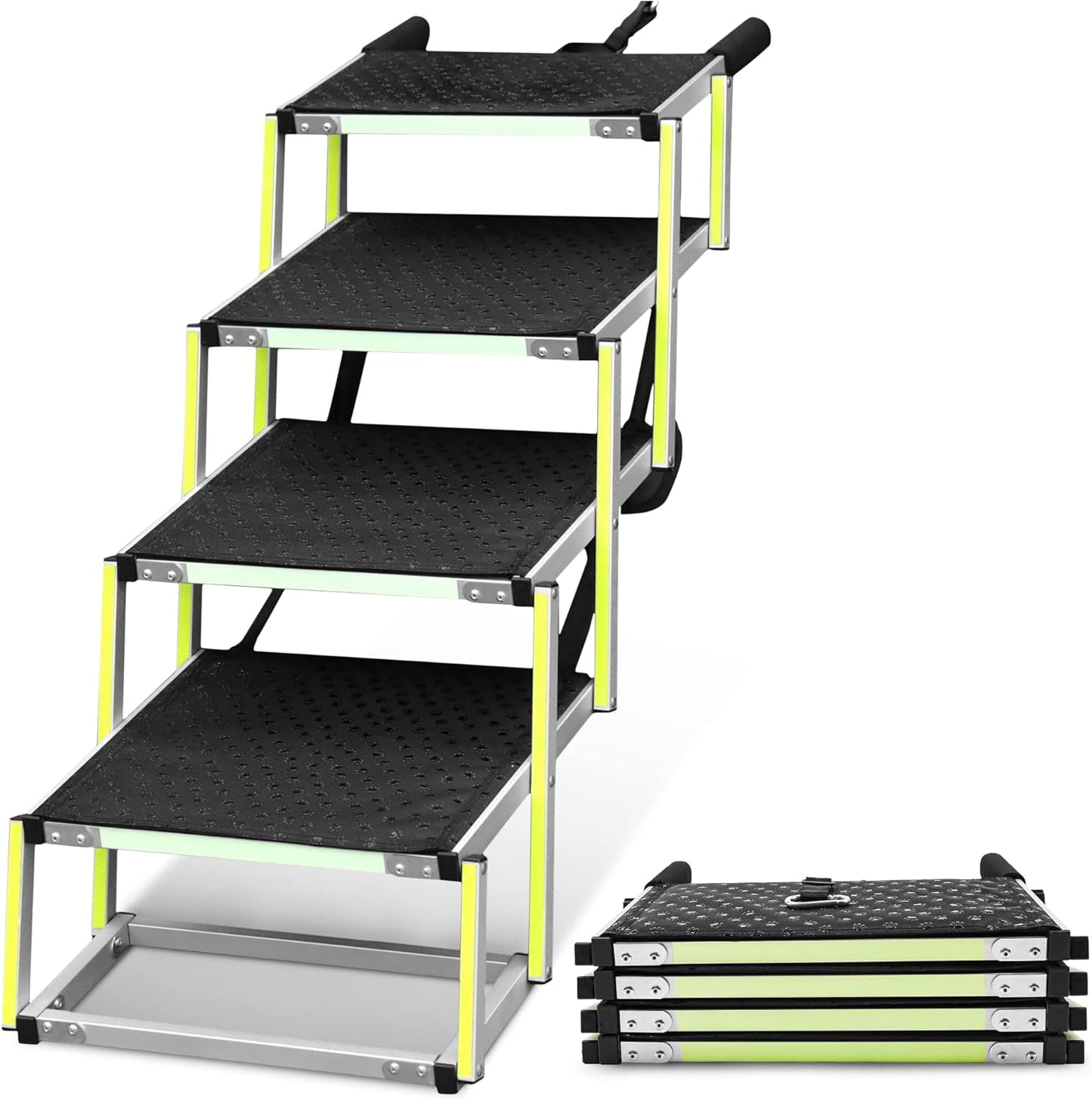 Dog stairs for large dogs PRIORPET - Glow in The Dark Marking - Foldable Dog ramp for Car and Small SUV - Dog steps for Car - Non-Slip Surface - Dog ramps for large dogs - 4 Steps