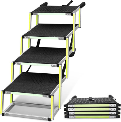 Dog stairs for large dogs PRIORPET - Glow in The Dark Marking - Foldable Dog ramp for Car and Small SUV - Dog steps for Car - Non-Slip Surface - Dog ramps for large dogs - 4 Steps